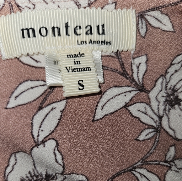 Monteau Los Angeles Floral Button-Front Tie-Waist Dress - Dusty Rose - Picture 5 of 6